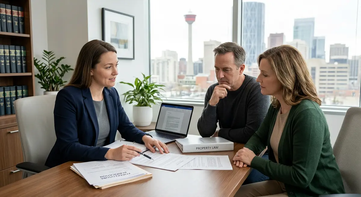 A Calgary homeowner consulting with a licensed legal professional to verify foreclosure documents