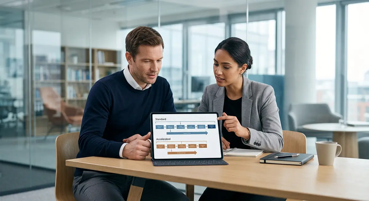 A detailed comparison chart showing the accelerated legal timeline for subordinate loan defaults in Alberta