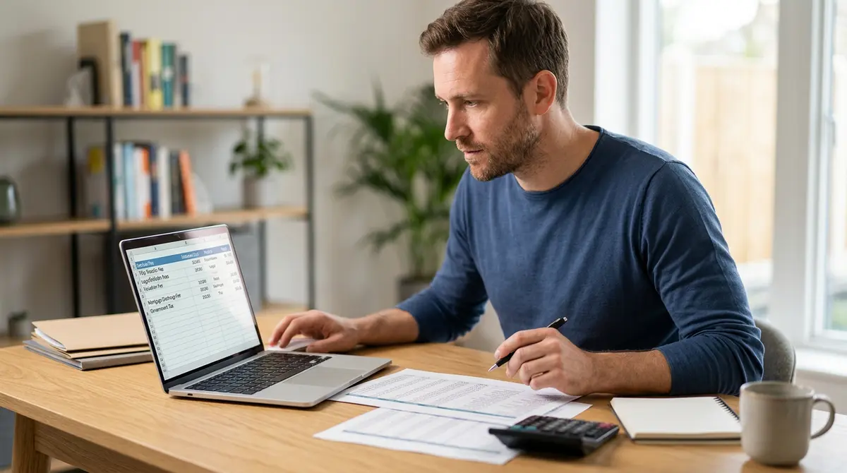 A breakdown of mortgage transfer costs and fees on a financial spreadsheet