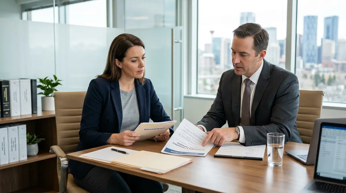 A homeowner consulting with a Calgary foreclosure defense lawyer to discuss alternative lending and forbearance strategies