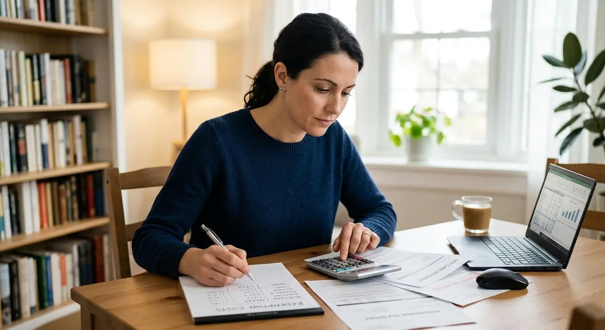 A homeowner calculating foreclosure redemption costs, including property taxes and mortgage arrears