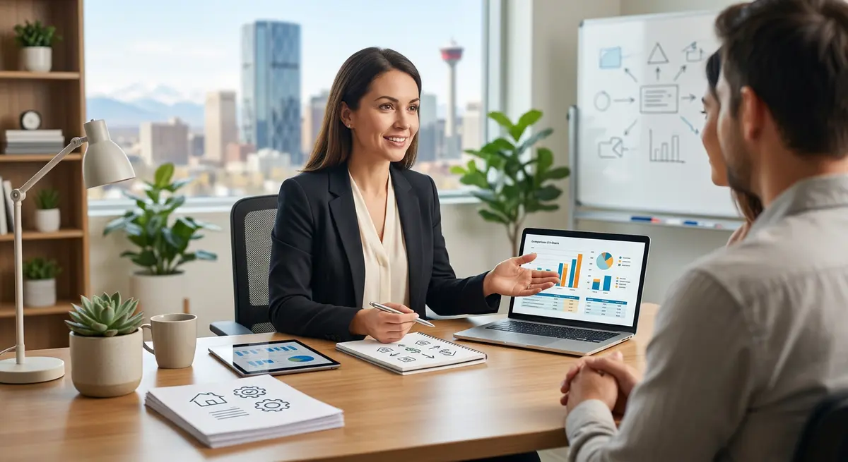 A detailed comparison chart showing LTV limits and alternative credit requirements for Calgary mortgages