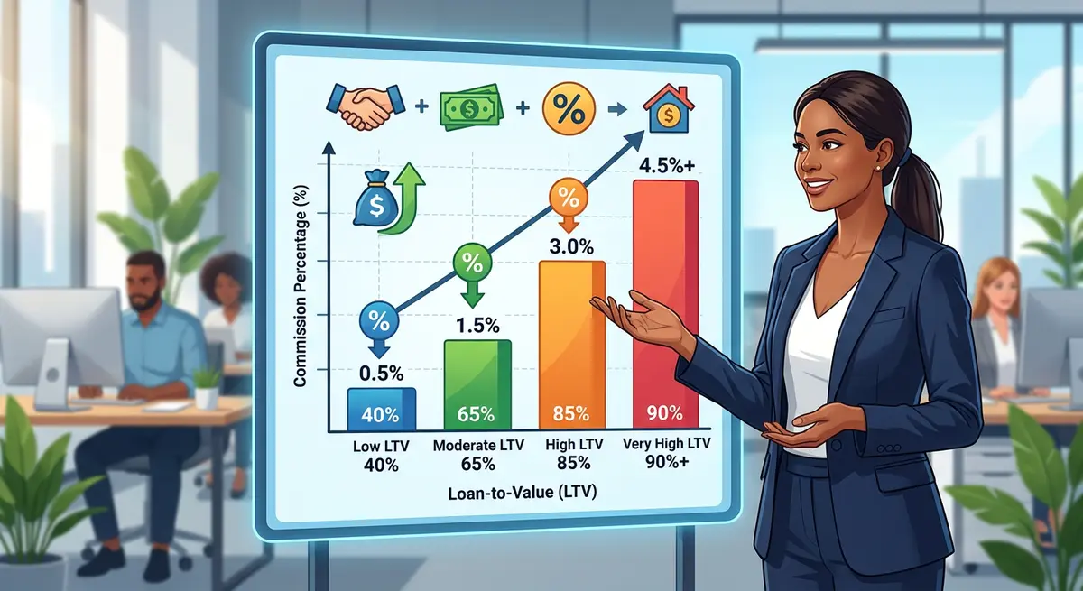 A chart demonstrating how Loan-to-Value ratios impact alternative lending broker commissions