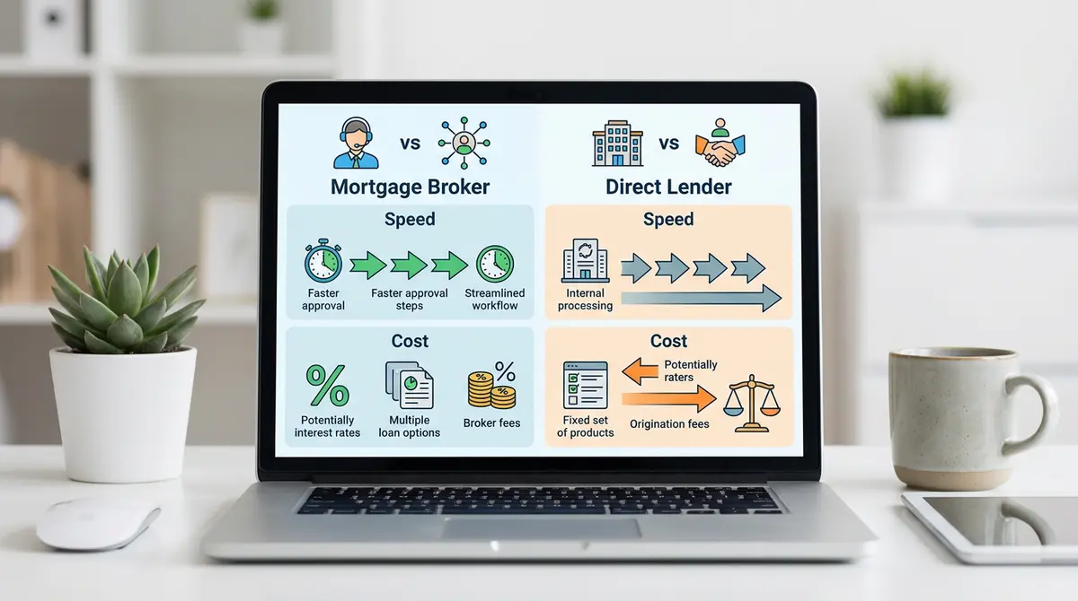 Comparison chart showing the speed and cost differences between mortgage brokers and direct lenders