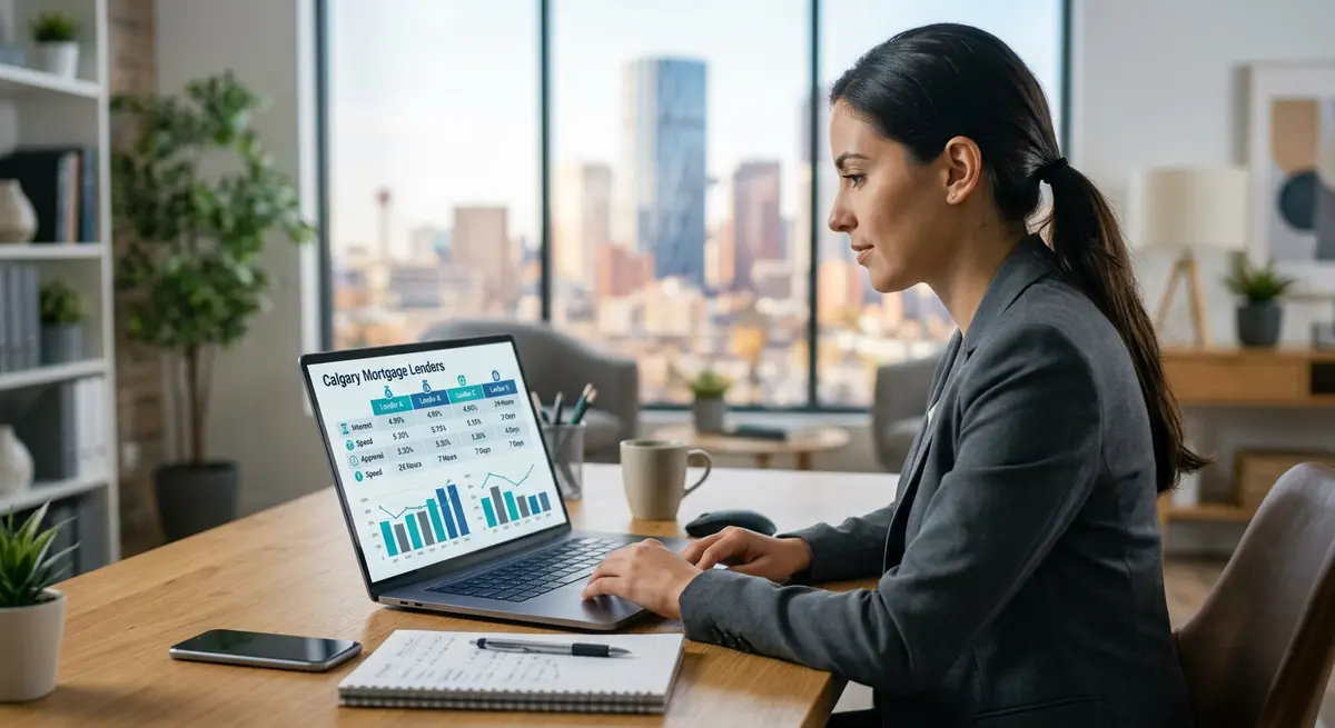 A comparison chart showing interest rates and approval speeds for different Calgary mortgage lenders
