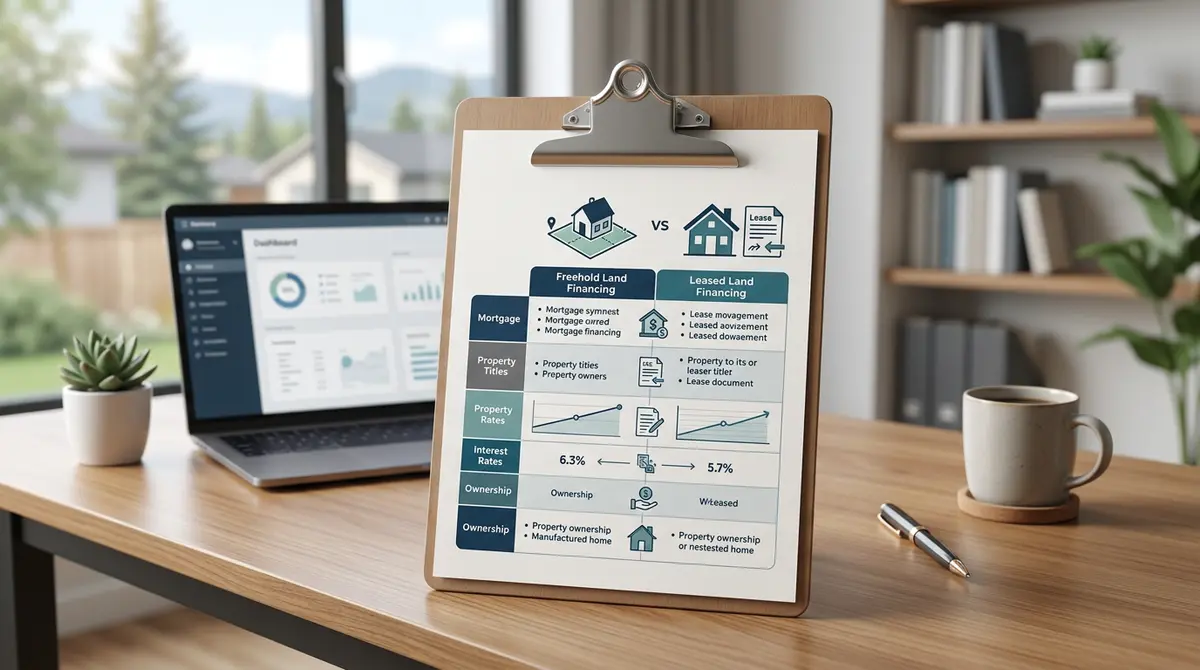 Comparison chart showing the differences between freehold and leased land manufactured home financing in Alberta