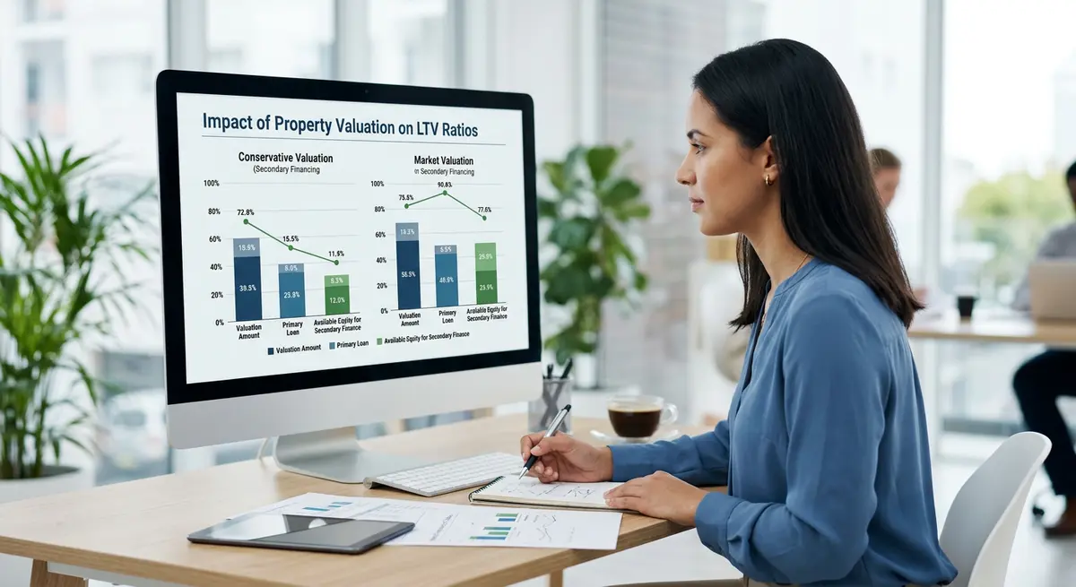 Chart displaying the impact of a conservative property valuation on Loan-to-Value ratios for secondary financing