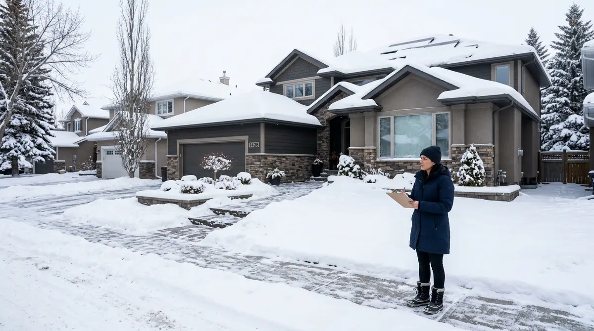 Calgary neighborhood in winter demonstrating how snow can obscure valuable exterior property upgrades during an appraisal