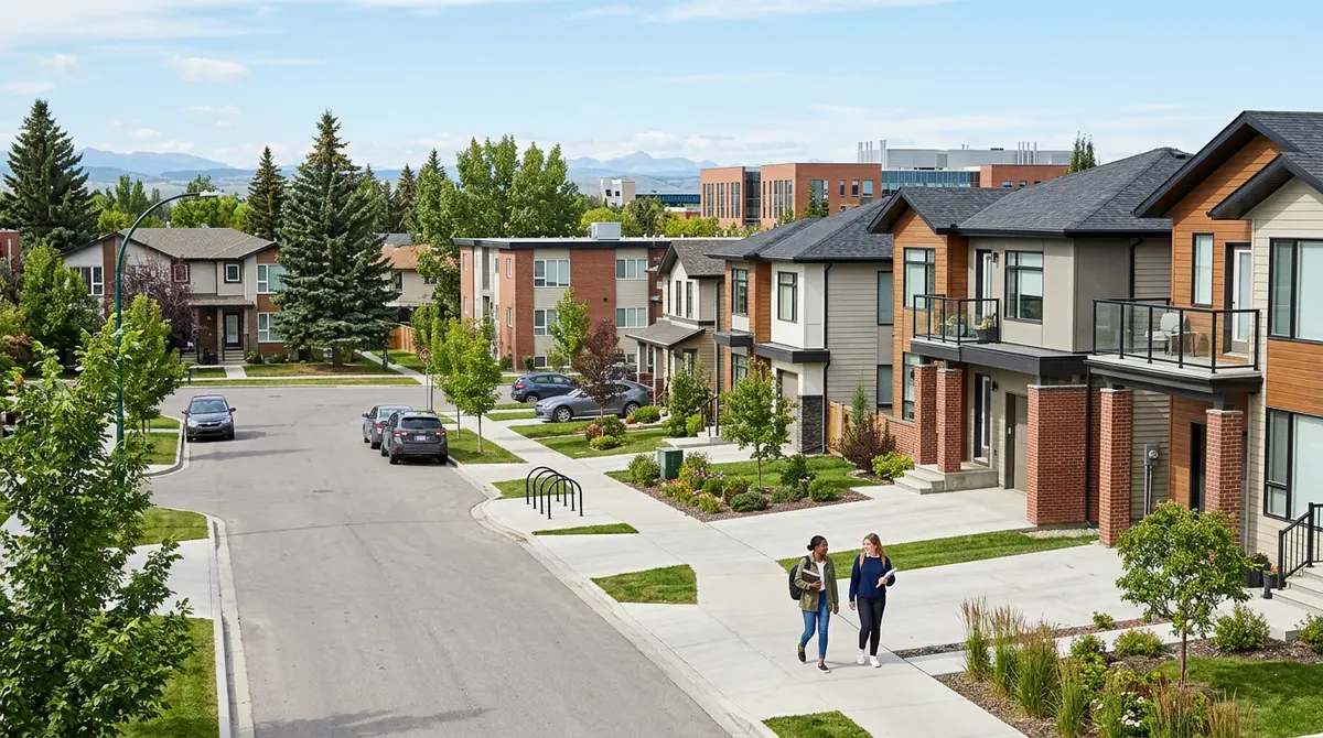 Residential leasehold properties in a Calgary neighborhood near the university