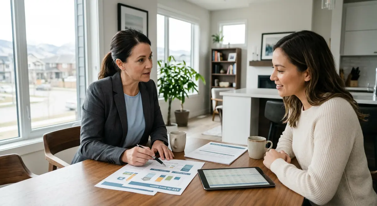 Mortgage broker explaining loan to value limits to a Calgary homeowner