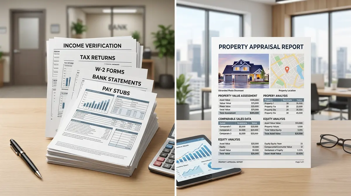 Comparison of traditional bank income verification documents versus private lender property equity appraisal reports