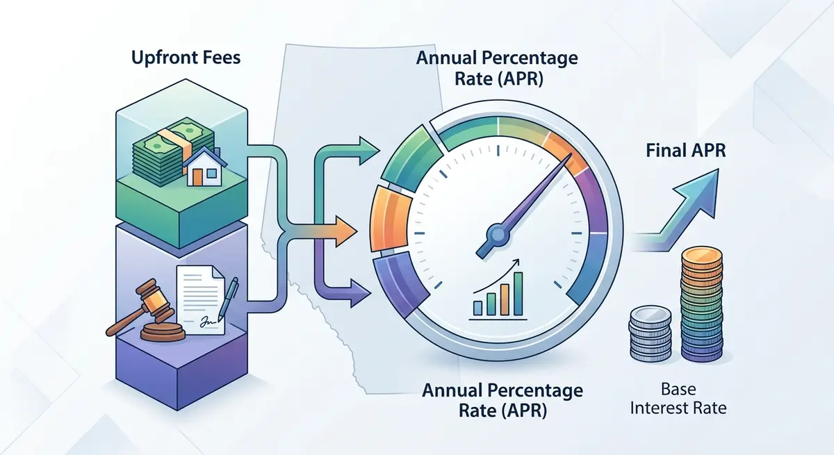 Chart demonstrating how upfront brokerage and legal fees inflate the Annual Percentage Rate of a private mortgage in Alberta