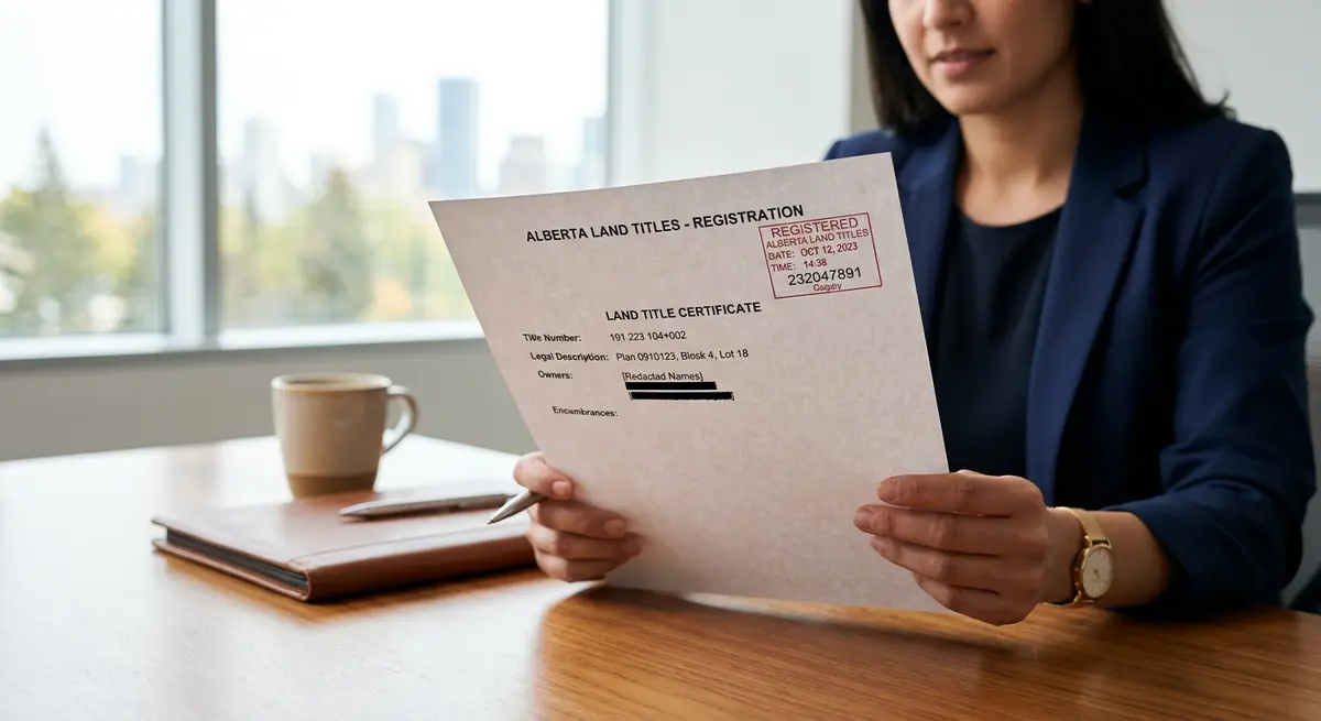 A legal document showing an Alberta Land Titles registration timestamp