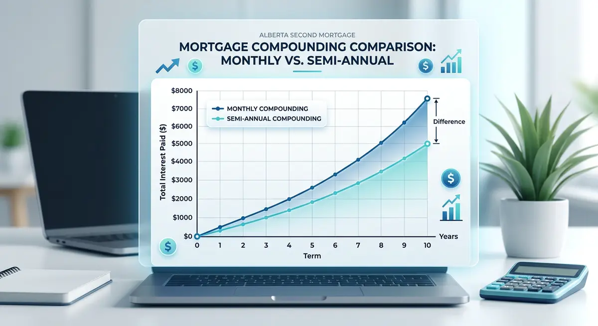 A chart showing the mathematical difference between monthly and semi-annual compounding on an Alberta second mortgage
