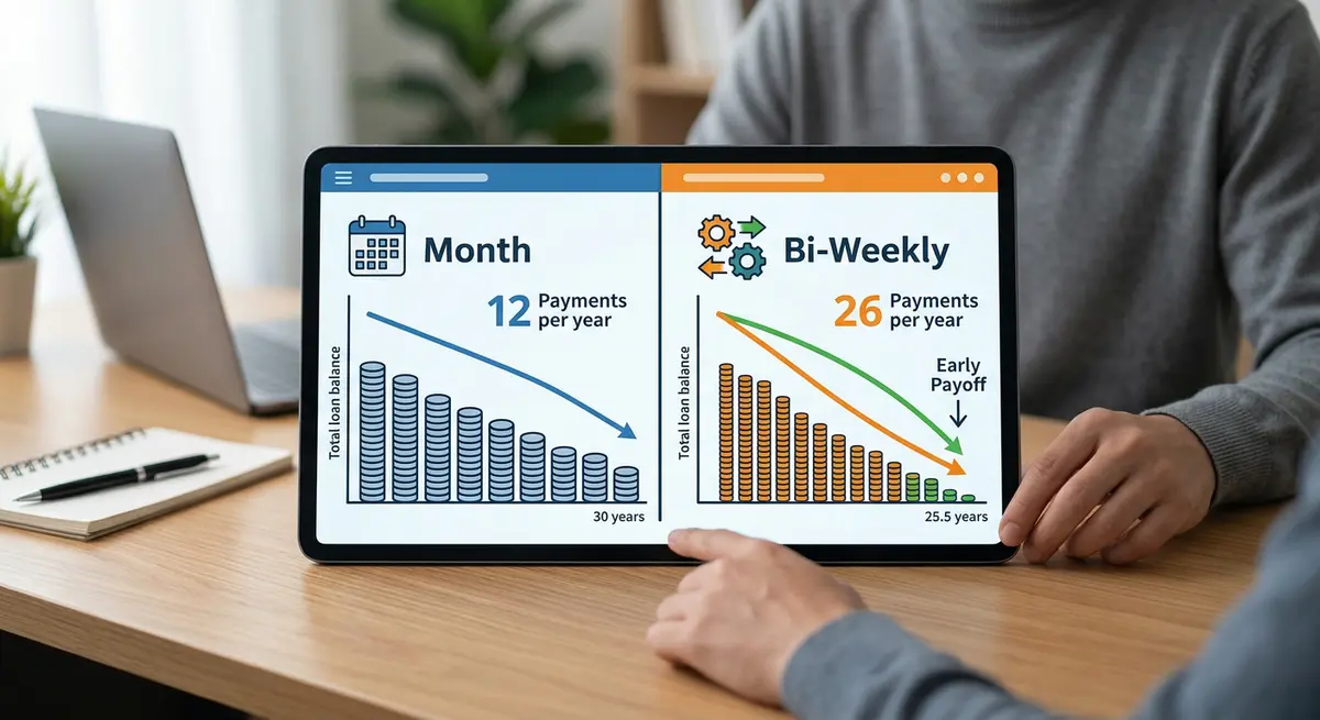 Comparison chart showing the difference between standard monthly and accelerated bi-weekly mortgage payments