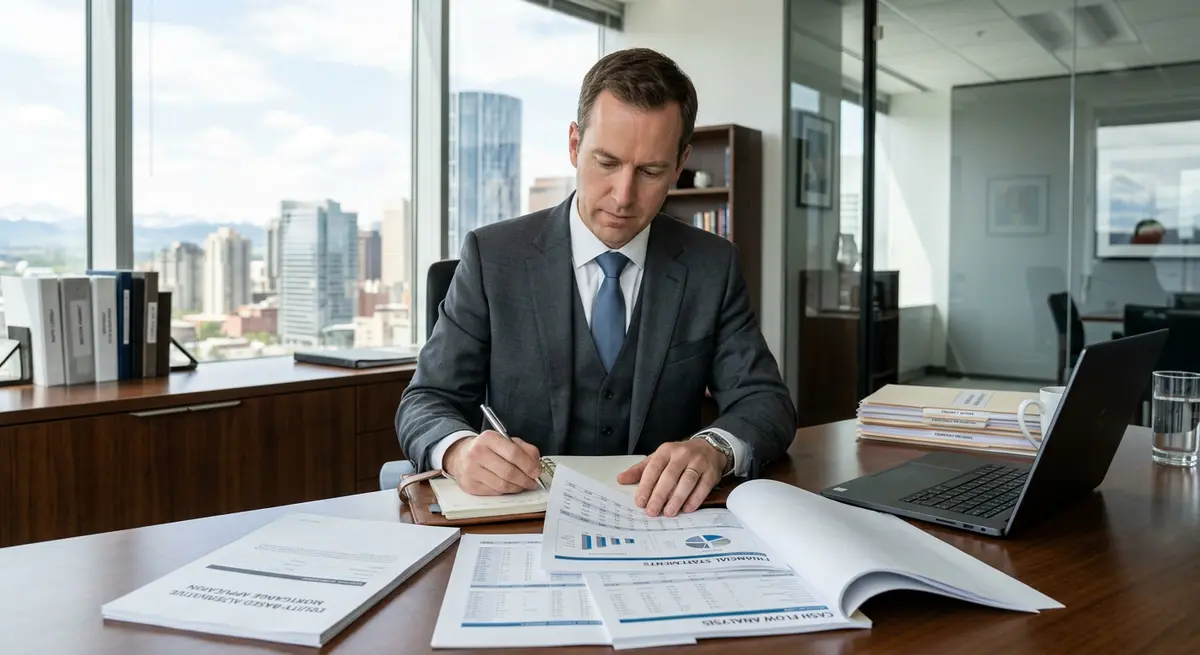 Calgary lawyer reviewing corporate financial statements for an equity-based alternative mortgage application