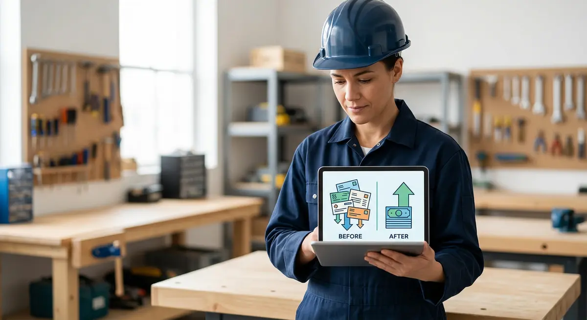 Comparison chart showing debt consolidation benefits for tradespeople