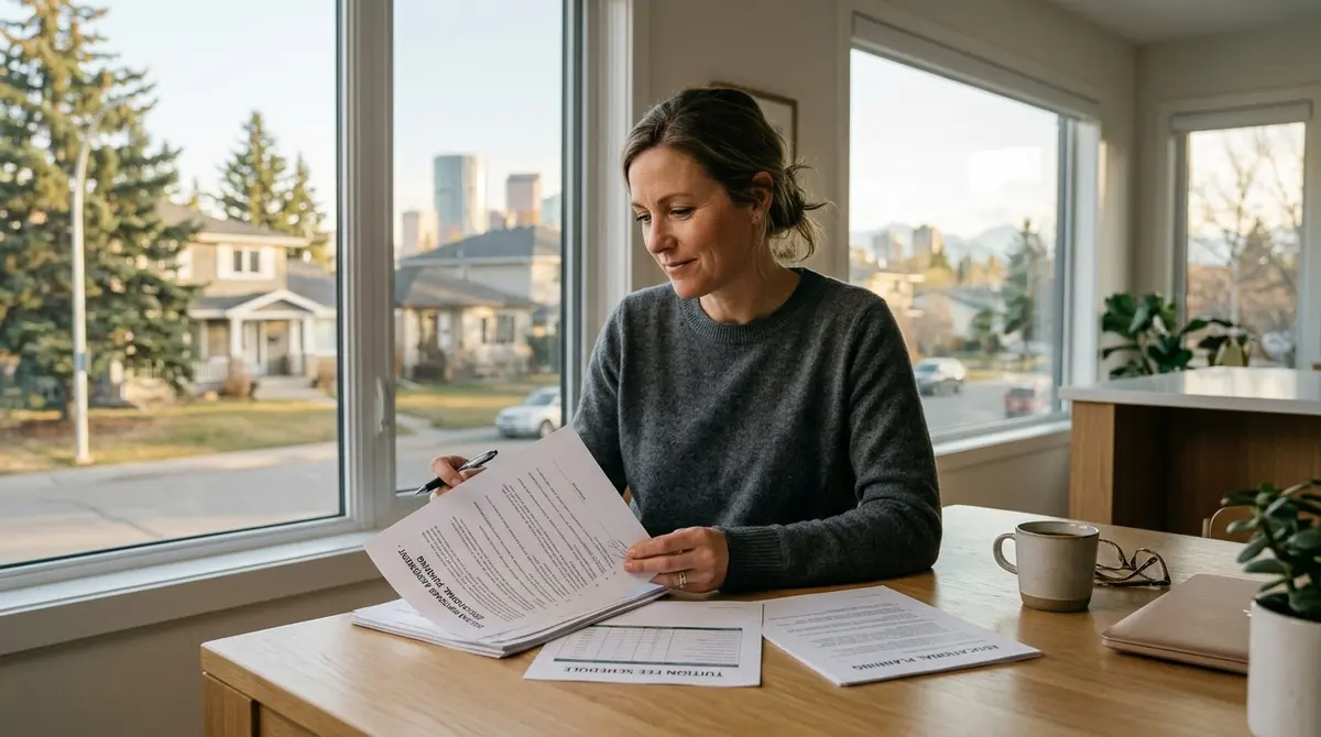 Calgary homeowner reviewing a second mortgage contract for educational funding