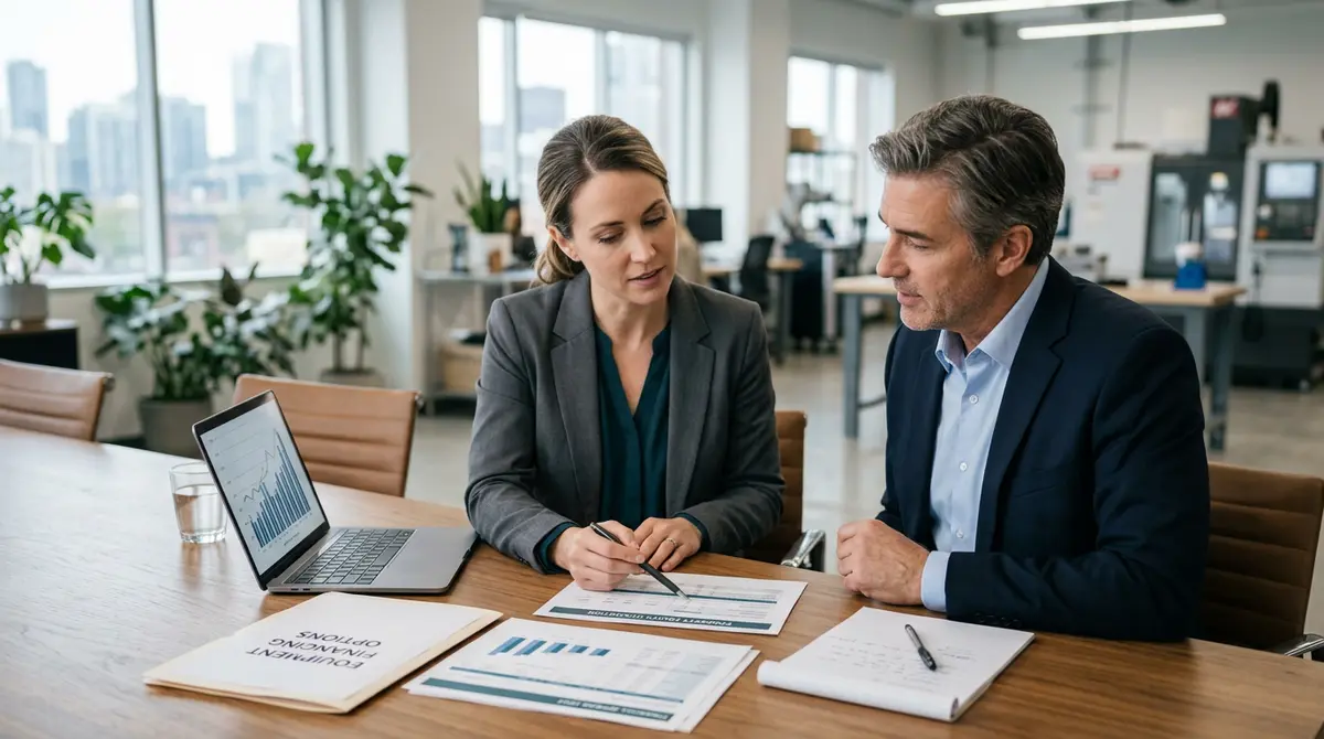 Business owner reviewing equipment financing options using property equity