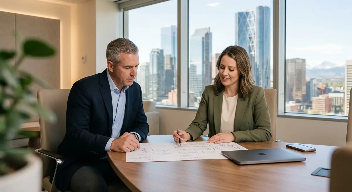 Calgary real estate investor consulting with a mortgage broker about using home equity for RRSP contributions