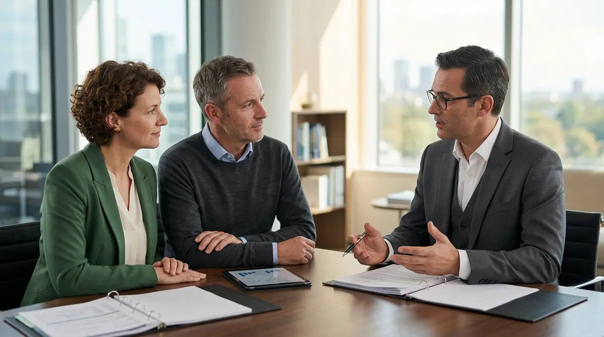 Financial advisor explaining joint and several liability risks to a couple
