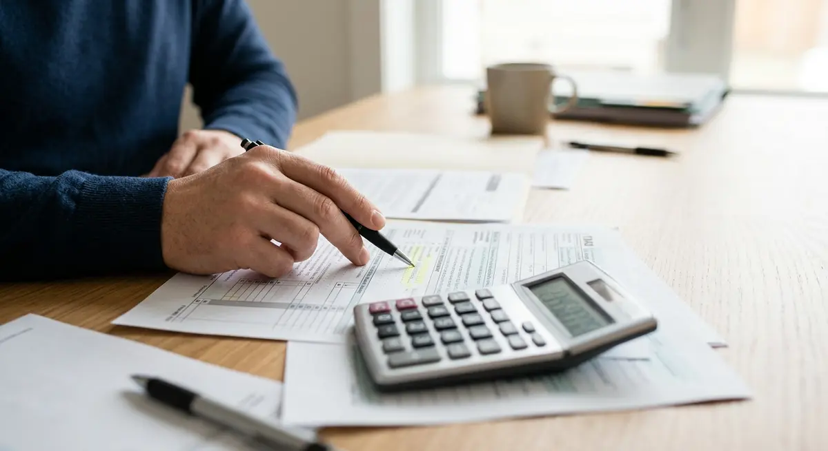 A close-up of a calculator, tax forms, and a pen highlighting the financial implications of co-borrowing