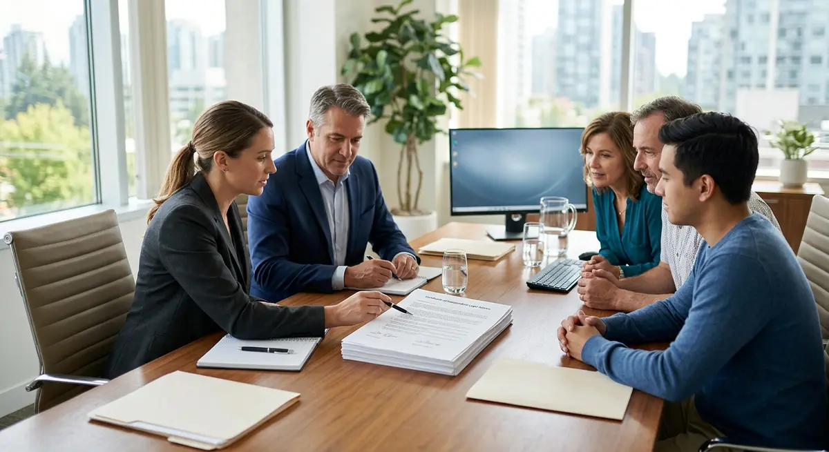 Two separate legal professionals reviewing a Certificate of Independent Legal Advice with a family