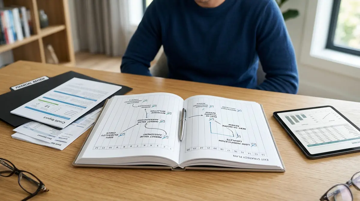 Calendar and financial documents representing a 12 to 24 month exit strategy for a non-occupant co-borrower agreement