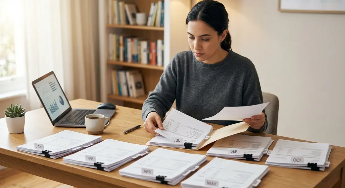 A borrower organizing 12 months of bank statements to bypass employer phone calls