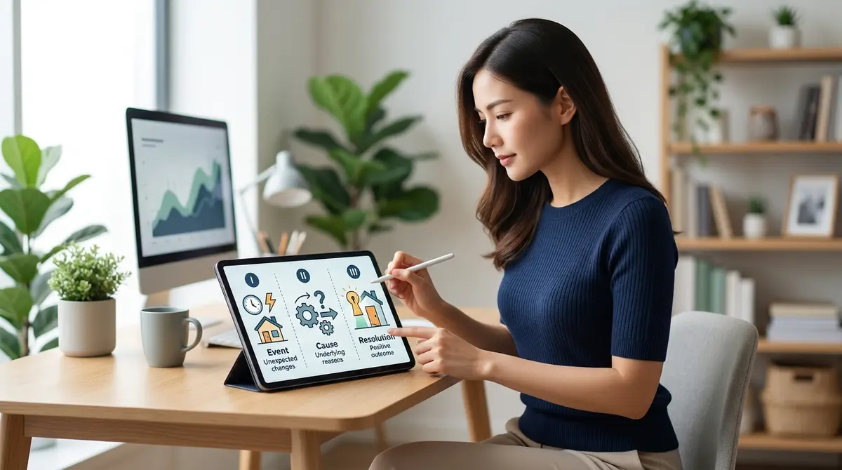Three-step framework for writing a mortgage letter of explanation including event, cause, and resolution