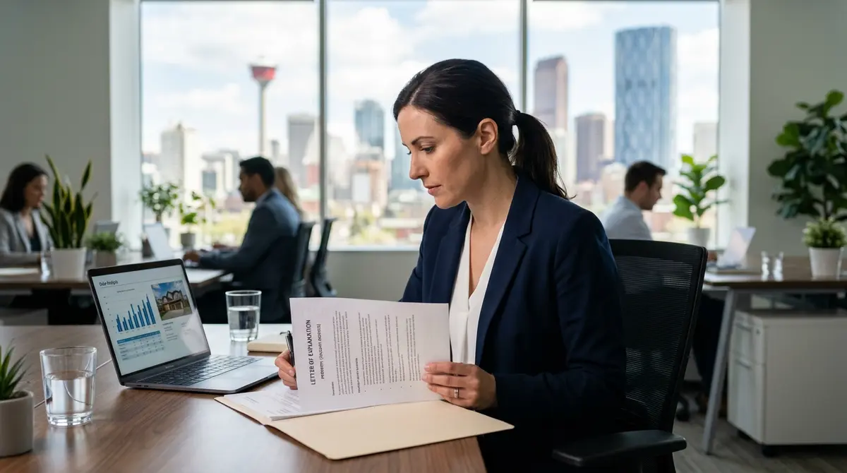 Private mortgage lender reviewing a letter of explanation for a Calgary property