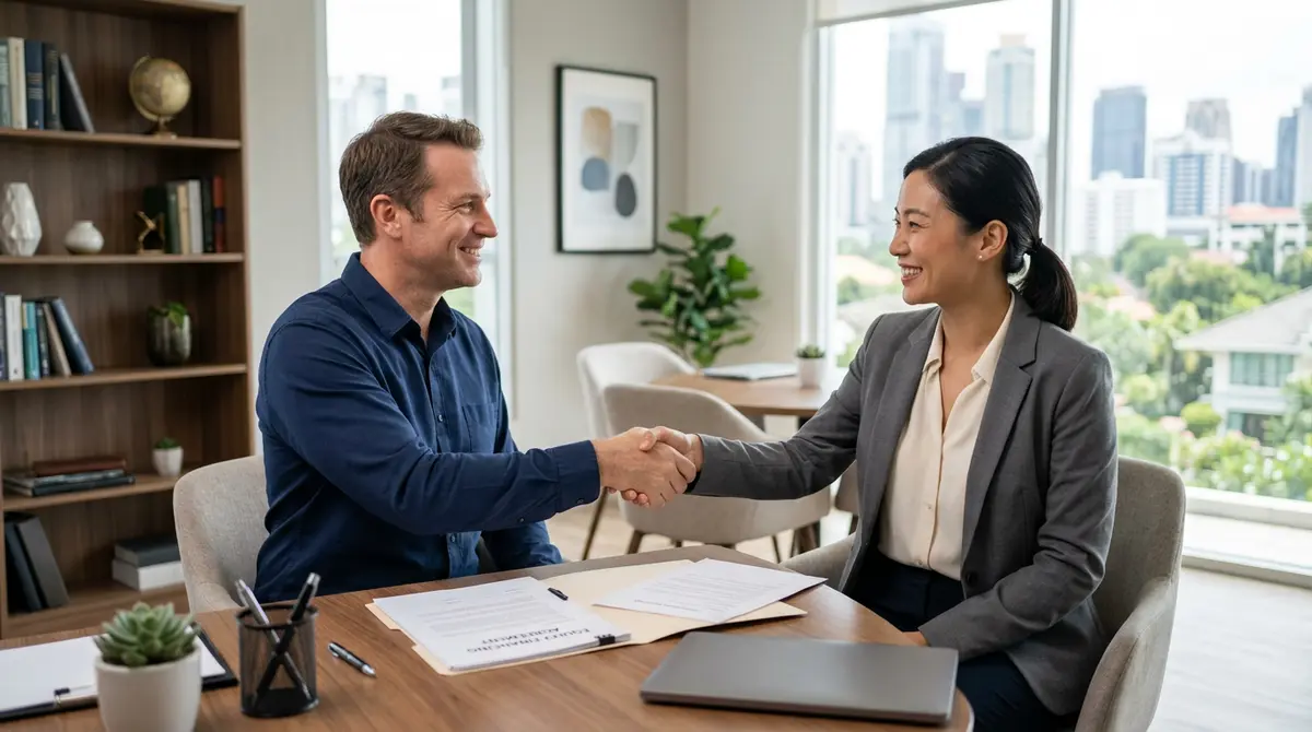A homeowner shaking hands with a financial advisor after securing equity financing