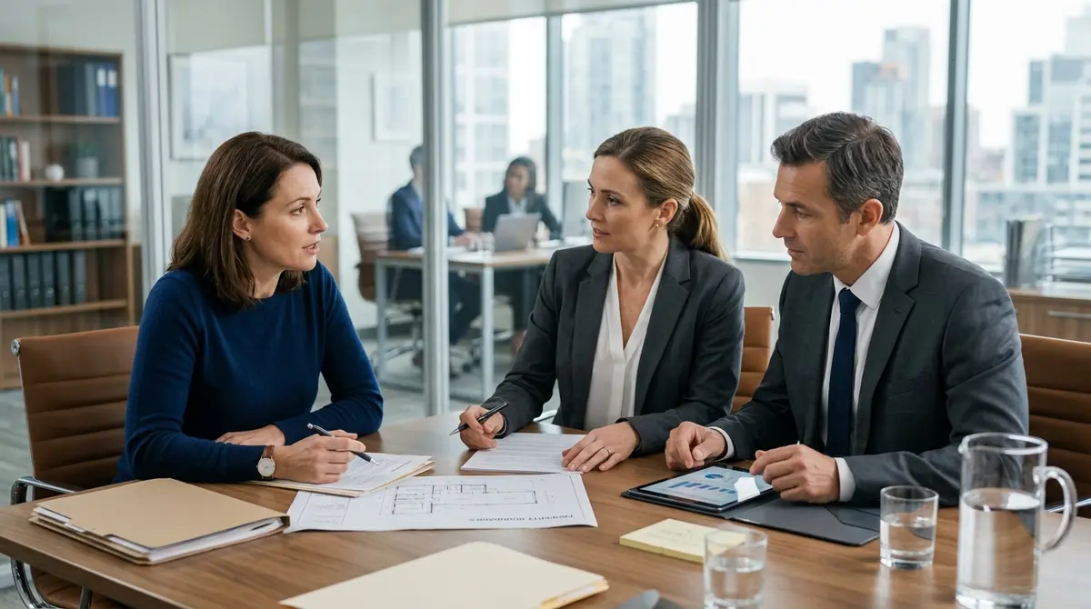 Homeowner consulting with a legal and financial advisor about property dispute resolution