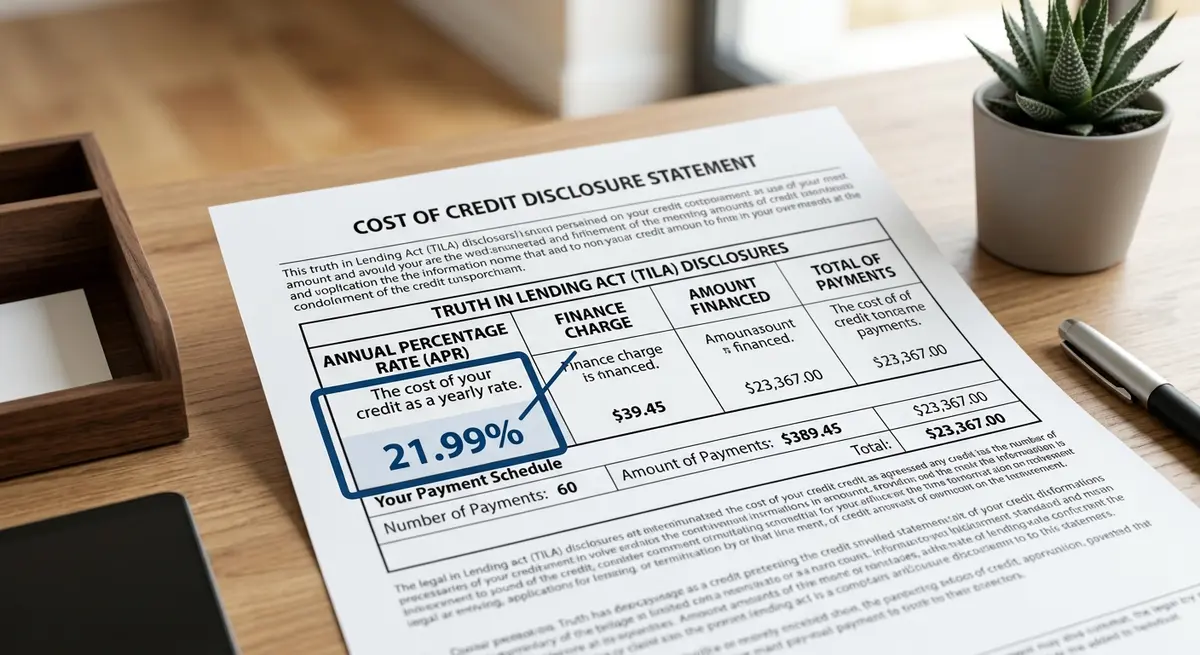 Close up of a Cost of Credit Disclosure statement highlighting the Annual Percentage Rate