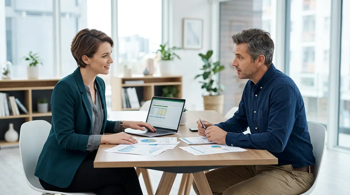 A homeowner consulting with a financial advisor about mortgage APR and compounding frequency