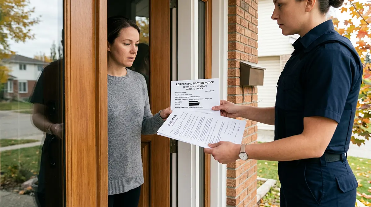 A legal document showing a 30-day eviction notice served by an Alberta civil enforcement agency