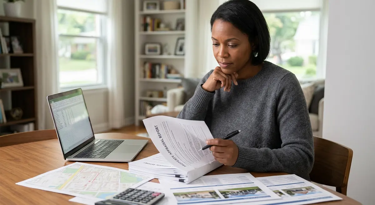 Homeowner reviewing an independent property appraisal report to fight a bank valuation