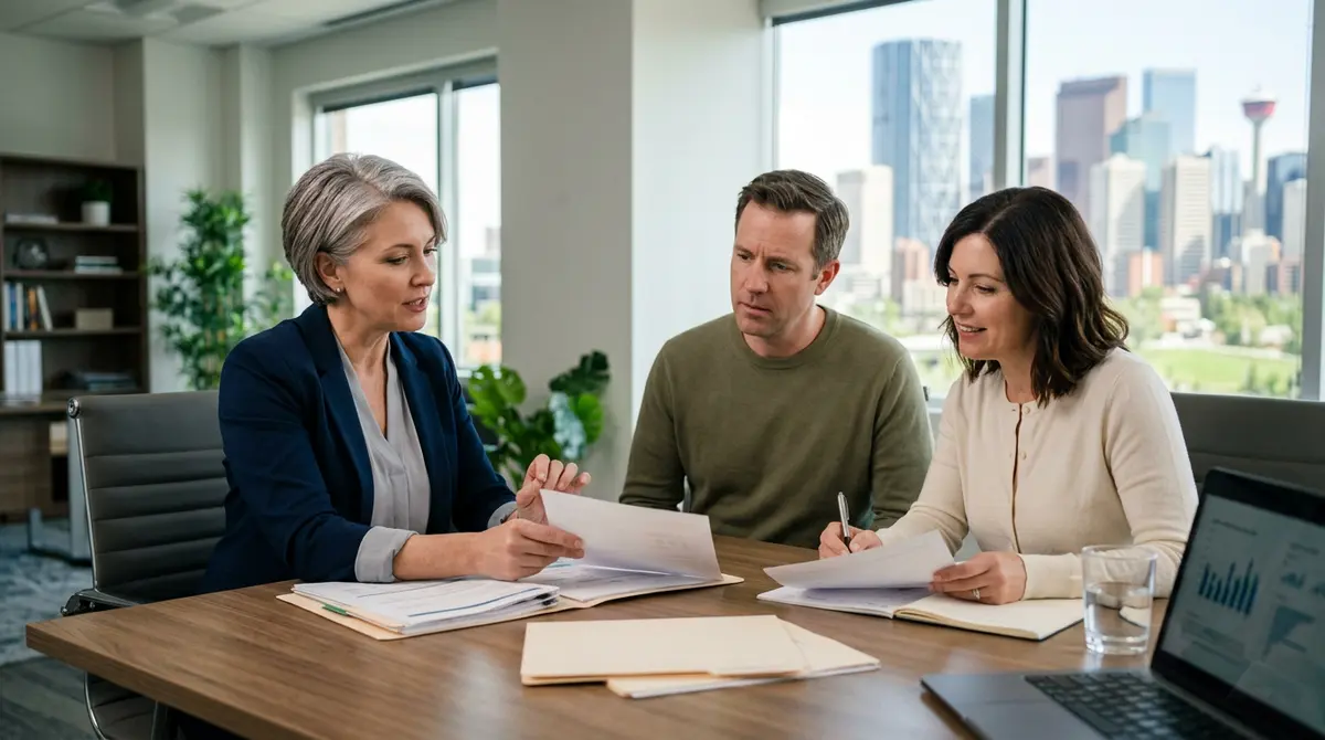 Calgary homeowner consulting with a financial expert to stop foreclosure and wage garnishment