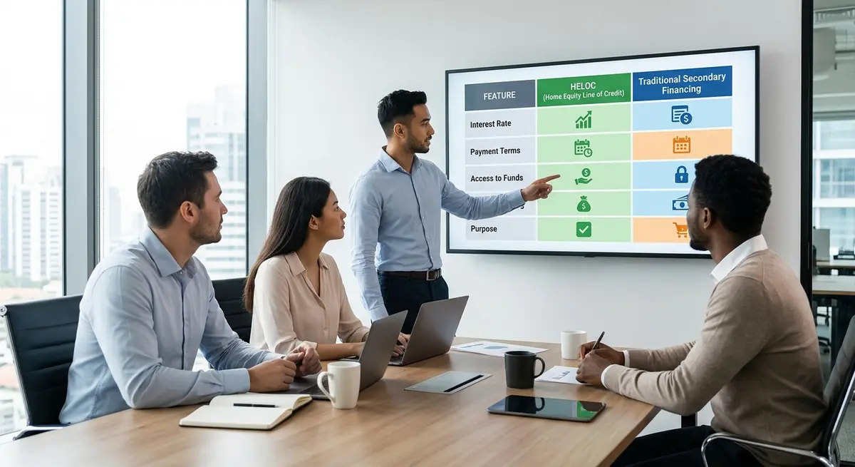 Comparison chart showing HELOC versus traditional secondary financing options
