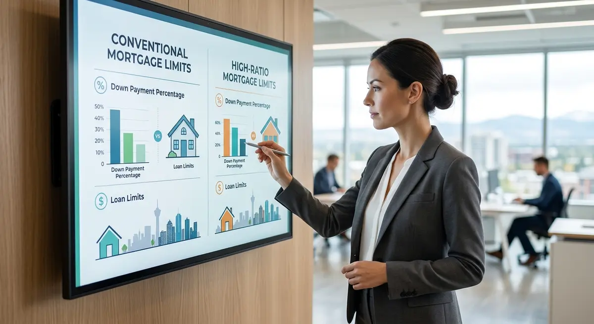 A comparison chart showing conventional versus high-ratio mortgage limits in Alberta