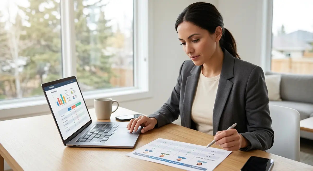 A detailed comparison chart showing interest rates and fees for different mortgage lenders in Alberta