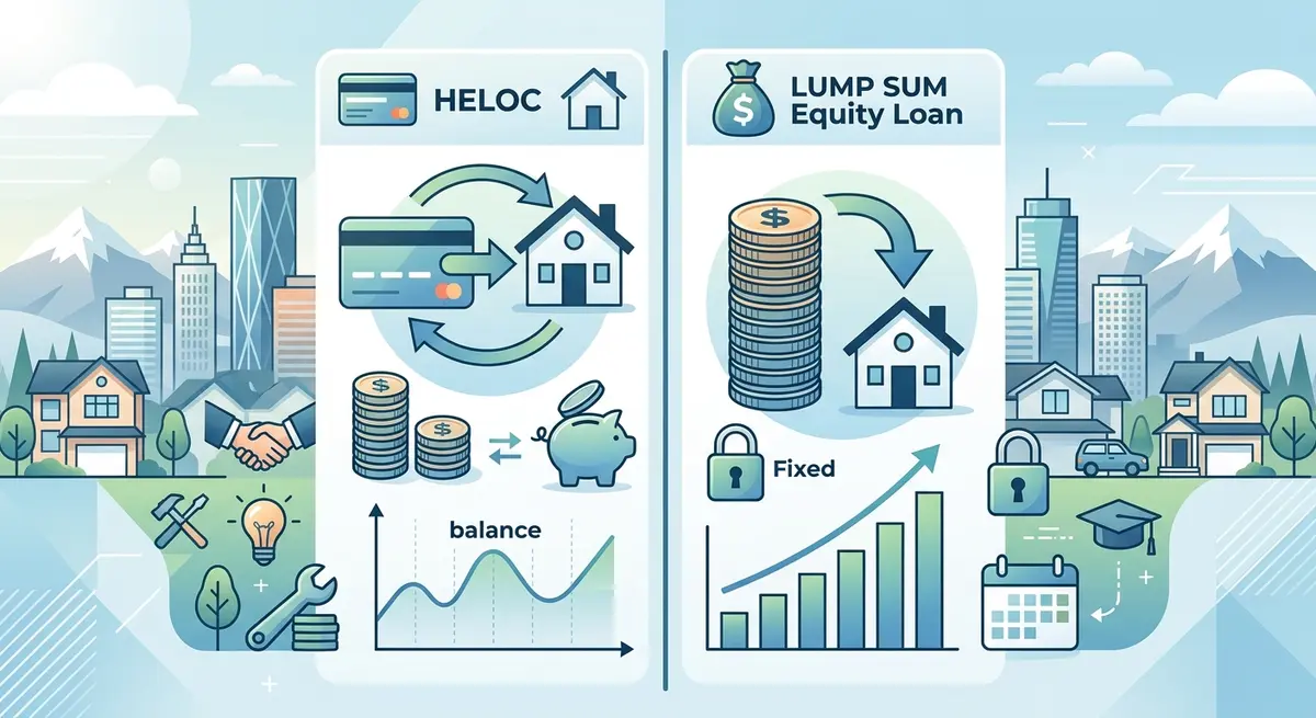 Comparison chart showing HELOC versus lump sum equity loans for Alberta homeowners