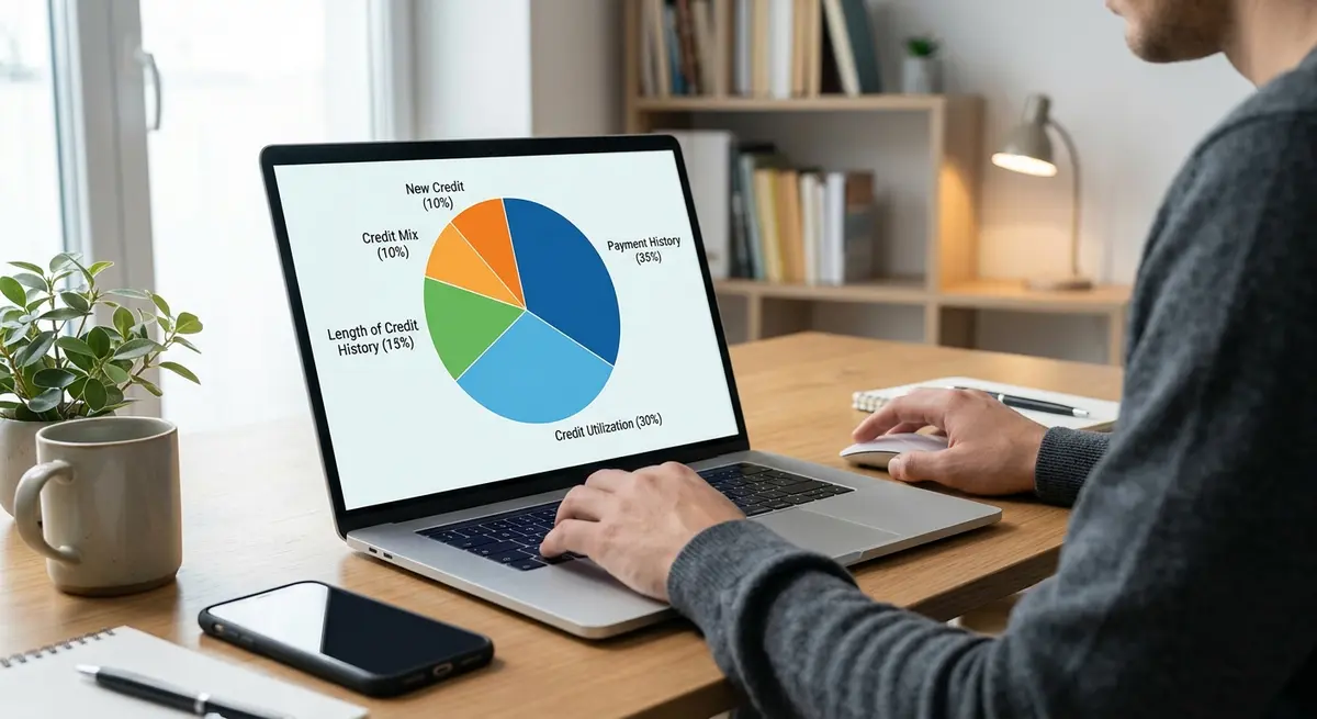 A chart showing the breakdown of credit score factors including payment history and utilization
