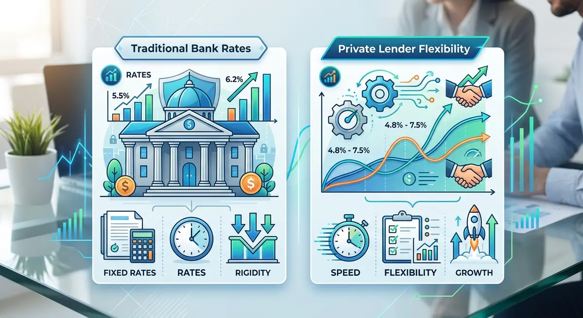 Comparison chart showing the difference between traditional bank rates and private lender flexibility