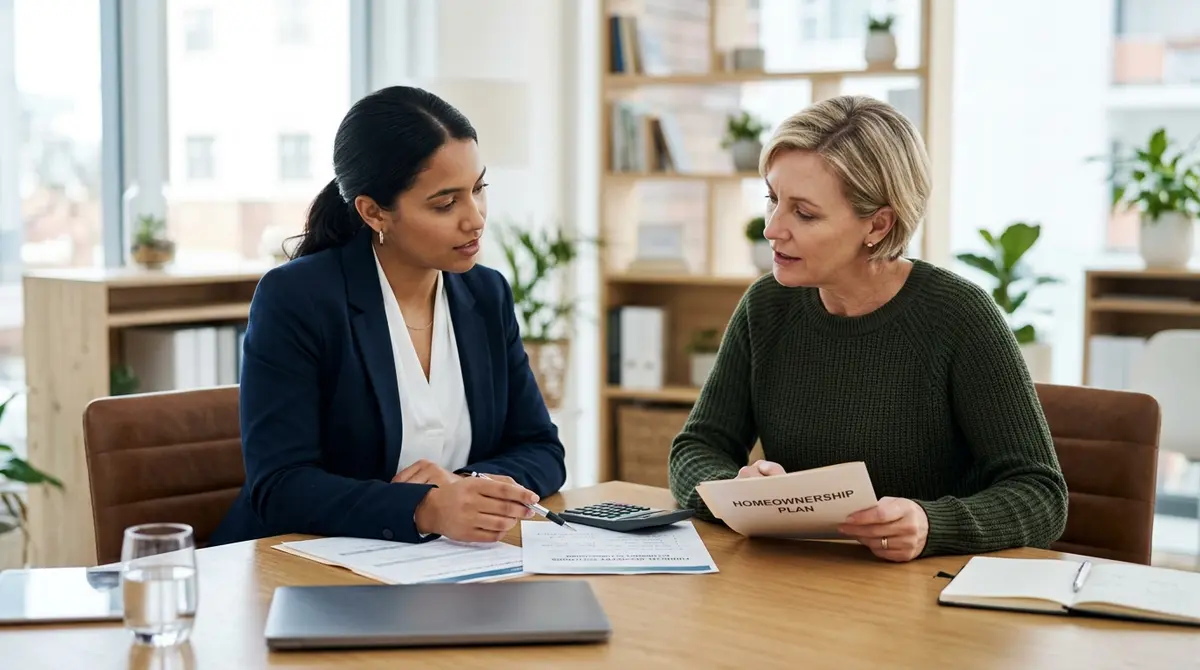 A homeowner consulting with a financial advisor to explore alternative financing and equity solutions to stop foreclosure