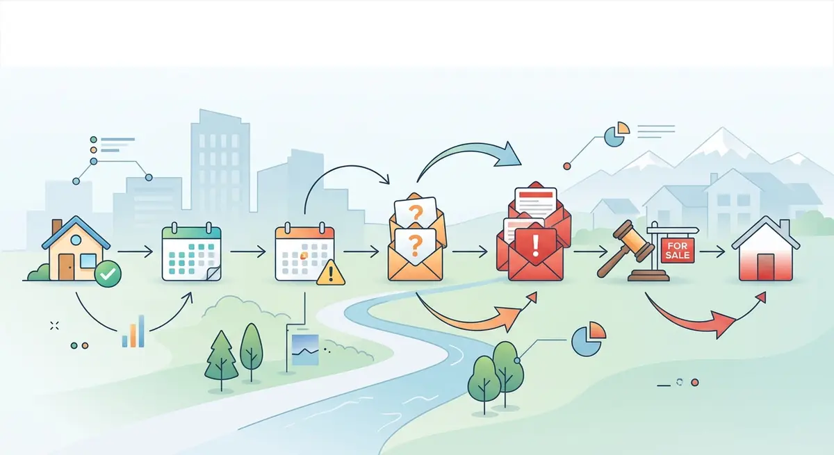 Graph showing the timeline of missed mortgage payments leading to foreclosure in Alberta