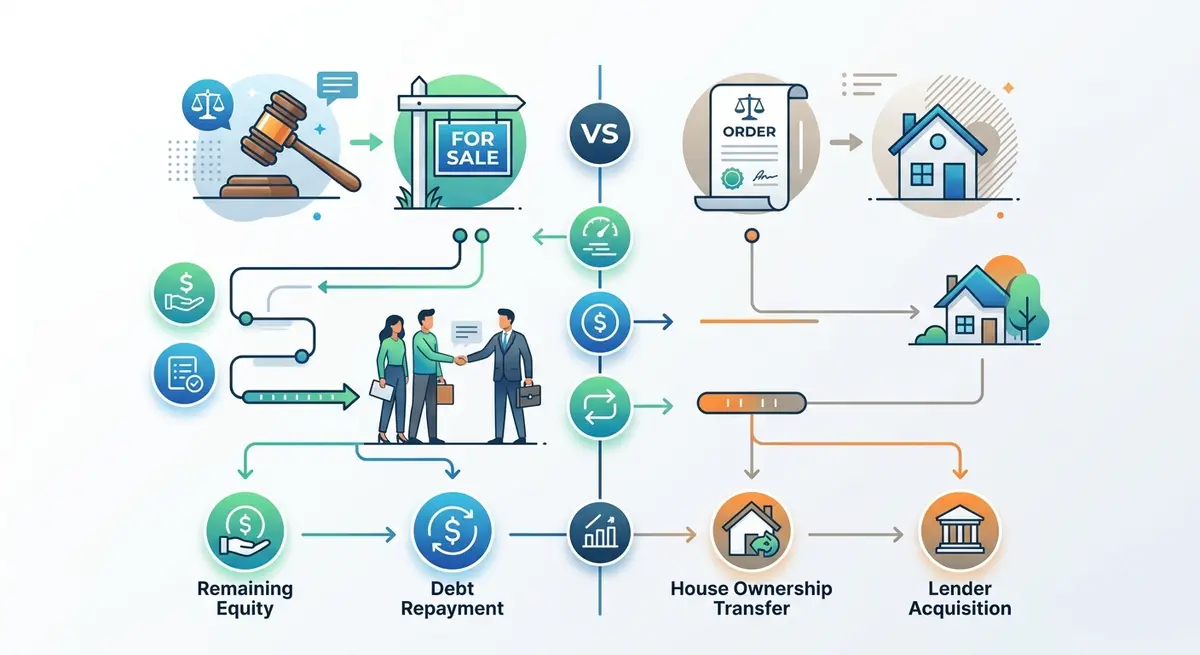 Comparison chart of Judicial Sale versus Foreclosure Order outcomes for Alberta homeowners