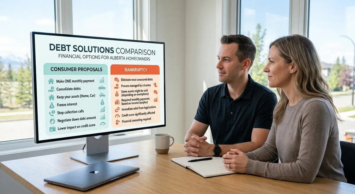Comparison chart showing consumer proposals versus bankruptcy for Alberta homeowners