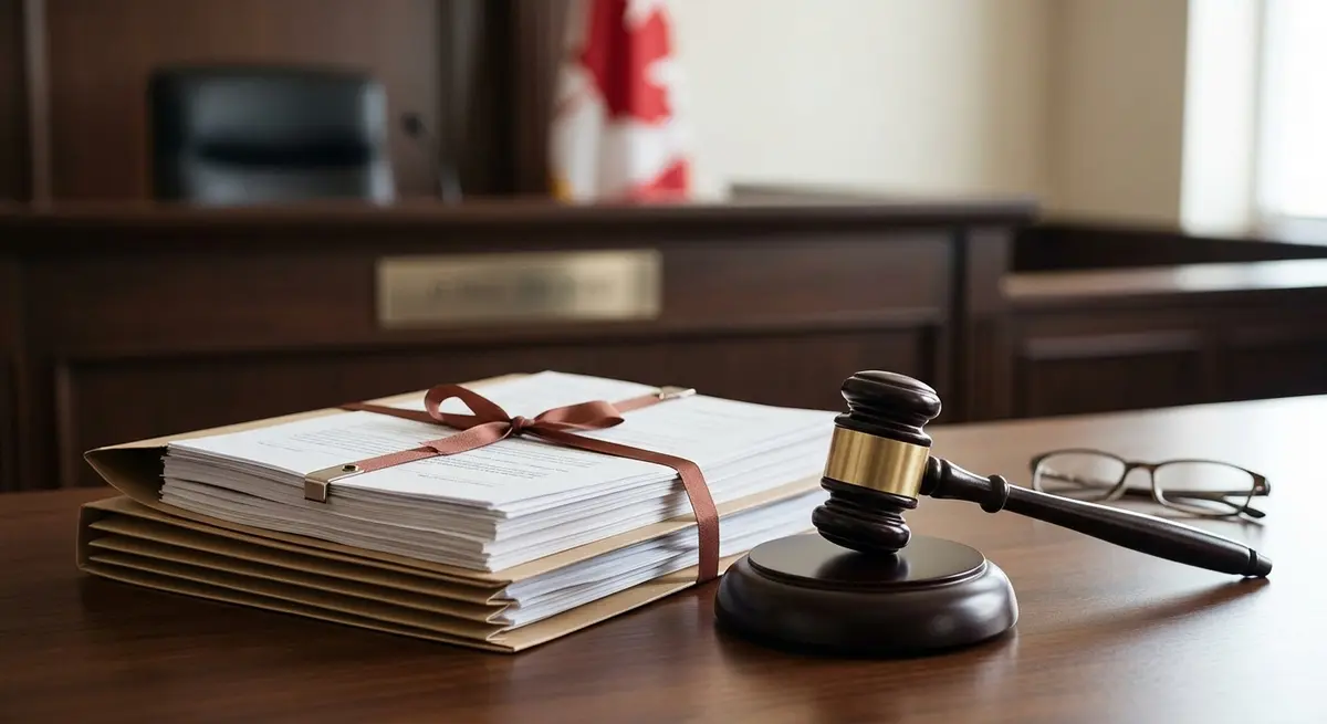 Legal documents and a gavel representing the Alberta foreclosure court process