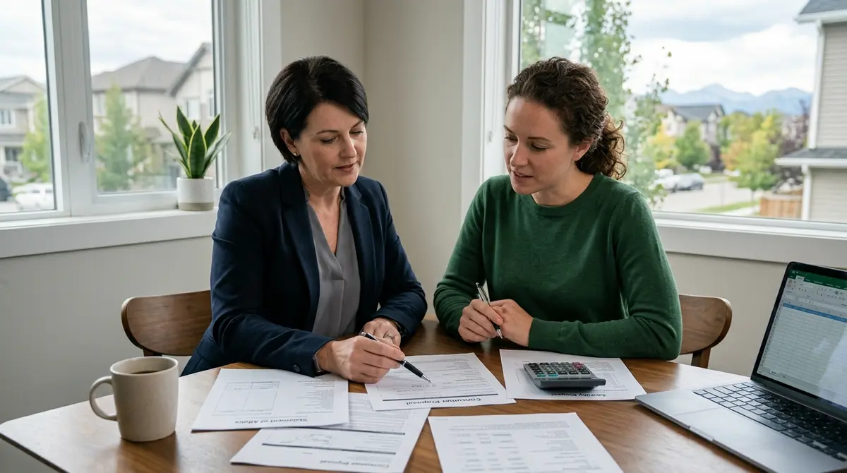 A Licensed Insolvency Trustee reviewing financial documents with a Calgary homeowner to draft a consumer proposal